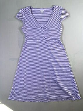 Toad&Co Rosemarie 2 Tone Striped Lavender Purple Cap Sleeve A-Line Dress Size XS